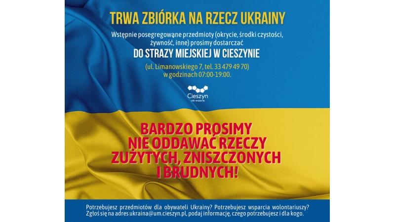 Plakat w barwach Ukrainy z apelem pomocy